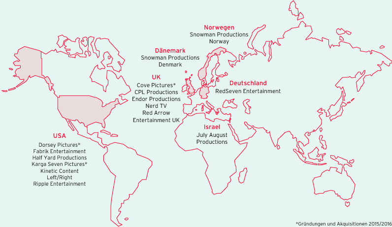 15 Produktionsunternehmen in sechs Ländern (Weltkarte)